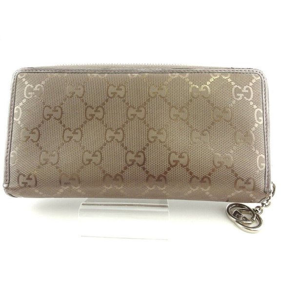 GUCCI wallet GG imple- gray gray coating canvas �~ leather Authentic used - Picture 1 of 9